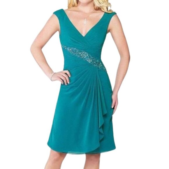 NWT Mon Cheri 215802 Chiffon  Cocktail Dress Green Size 6 - Picture 1 of 5